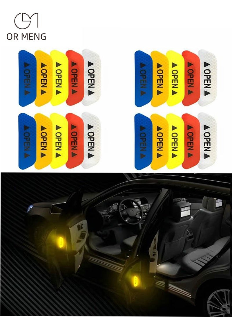 OR MENG 20 PCS/5 Set Car Door Stickers Universal Safety Warning Mark Open High Reflective Tape Car Motorcycle Accessories Exterior Bike Helmet Sticker - Image 1